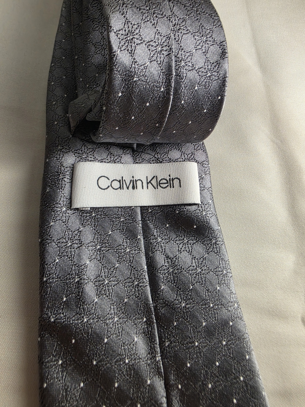 Calvin Klein Gray Silk Tie with Subtle Dot & Geometric Motif